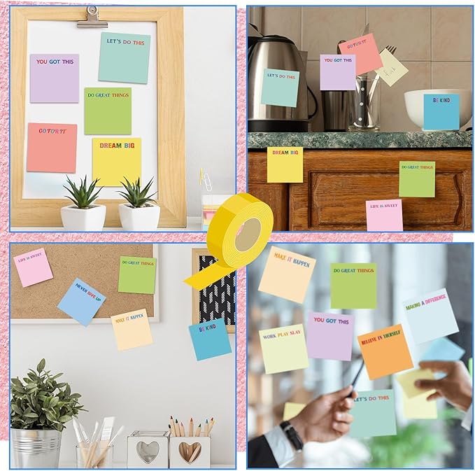 Yinder 24 Pcs Inspirational Sticky Notes Cute Motivational Sticky Notes Pad End of Year Employee Appreciation Gifts Bulk for Teacher Nurse Coworkers Office Supplies 3 x 3'' (Motivational,Gentle Color)