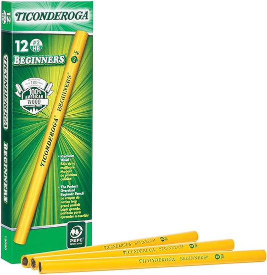 Ticonderoga - PPNE TICONDEROGA Beginner Primary Size Pencils, Wood-Cased #2 HB Soft Without Eraser, Yellow (13080) (Pack of 6, 72 Count Total)