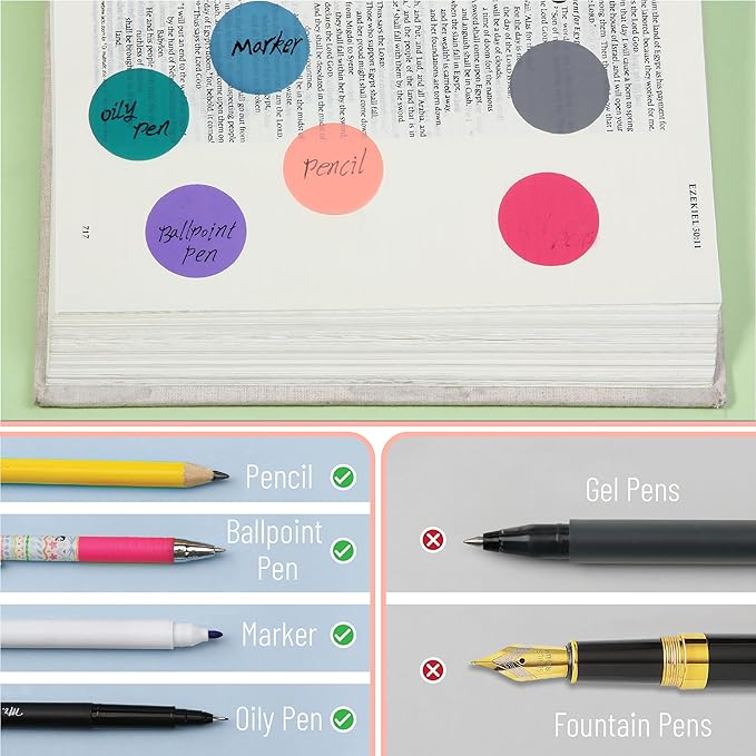Mr. Pen- Round Transparent Sticky Notes, 1.1” Diameter, 14 Pads, 560 Sheets, Colorful, Water-Resistant See-Through Sticky Notes & Fineliner, Smooth Writing, Note Tabs for Bible Journaling, Studying