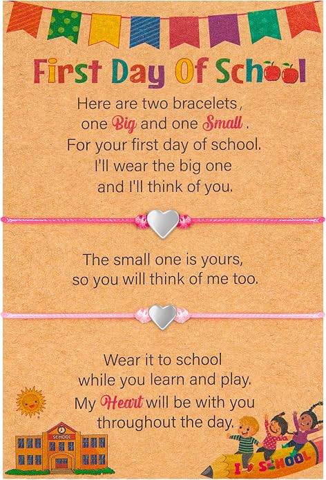 EOBOH First Day of School Bracelet Mommy and Me, Prek Matching Wish Bracelets Set, Adjustable Bracelet for Boys Girls Gifts Stuff Bulk