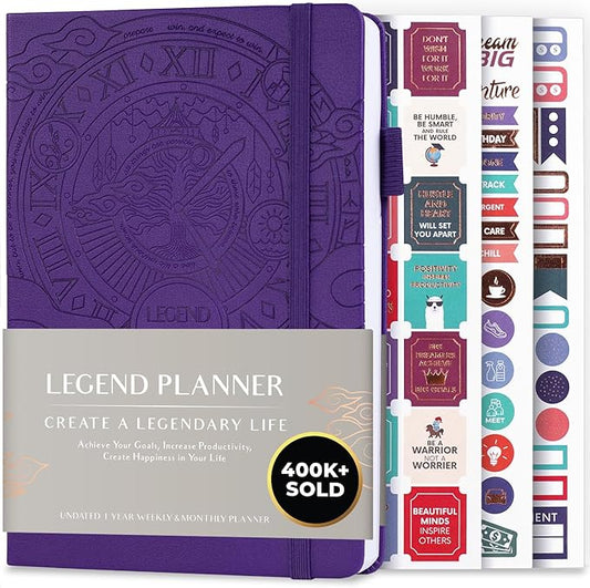 Legend Planner – Undated Weekly & Monthly Life Planner to Hit Your Goals & Live Happier, Organizer Notebook & Productivity Journal, A5 (Purple)