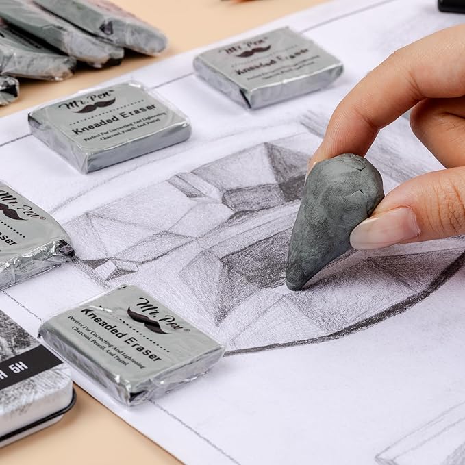 Mr. Pen- Kneaded Erasers, 1.37" x 1.7", 24 Pack, Gray, Soft Moldable Art Erasers for Charcoal, Graphite & Pastel Drawing, Precision Highlighting, Smudge Control, Easy Shaping for Artists & Students