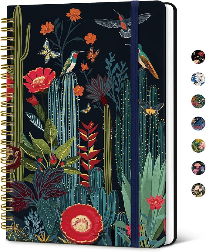 Taja Lined Spiral Notebook Journal for Women A5(5.8" × 8.3"), Cute Hardcover Notebook for Work, School & Note Taking, Pretty College Ruled Journal for Writing, 140 Pages, Cactus Garden