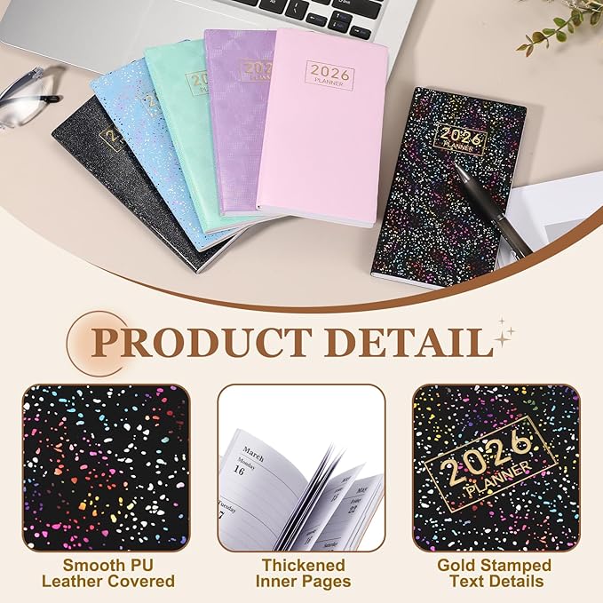 PATIKIL 2026 Daily Planner Notebook, 6.8 x 3.8" 64 Sheets Undated to Do List Daily Weekly Monthly Goals Pocket Notebook for Office Home Study Work Weeding Time Management, Colorful Black