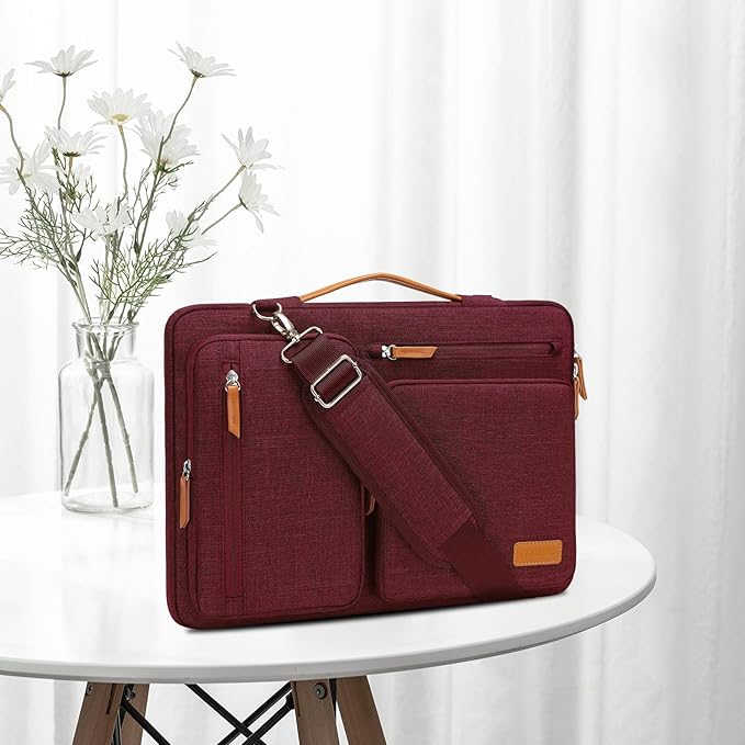 MOSISO 360 Protective Laptop Shoulder Bag,17-17.3 inch Computer Bag Compatible with MacBook, HP, Dell, Lenovo, Asus Notebook,Side Open Messenger Bag with 4 Zipper Pockets&Handle, Wine Red