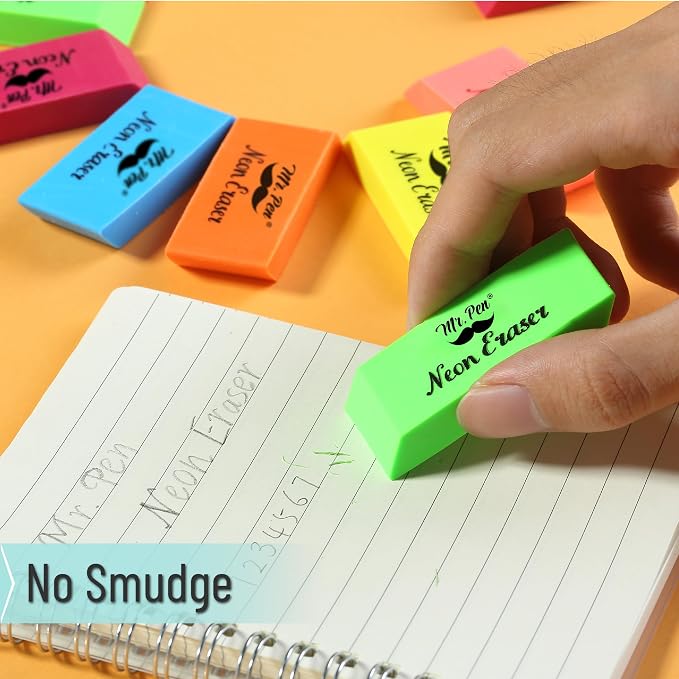 Mr. Pen- Pencil Eraser, 12 Pack, Neon Colors