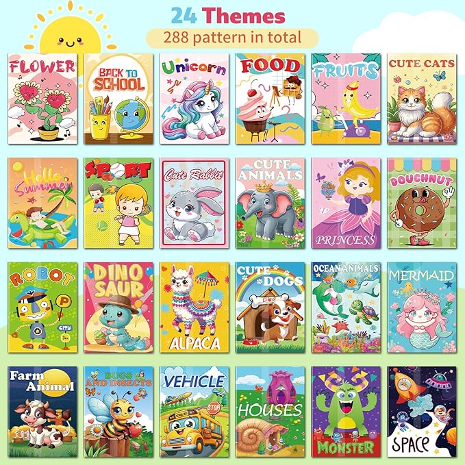 Kalysky 24 Pack Mini Coloring Books for Kids Ages 4-8 (7 * 5.1in), Party Favors Bulk Coloring Books for Toddlers 1-3, 288 Different Illustrations, Birthday Goodie Bags Stuffers for Boys Girls