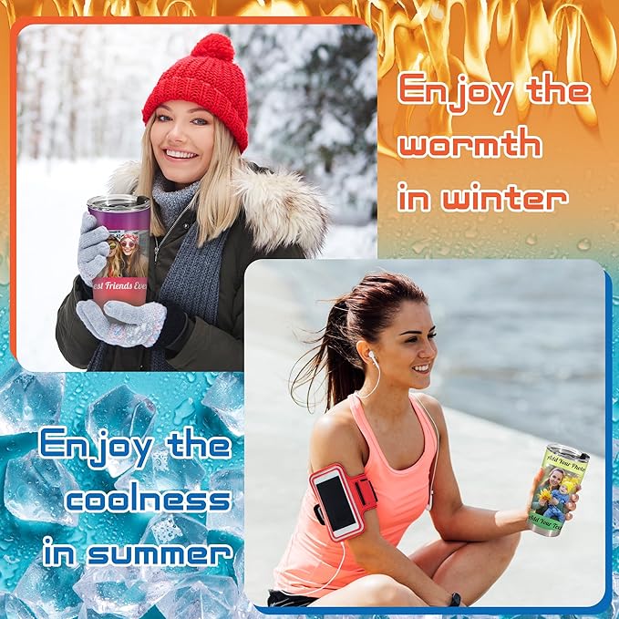 Personalized Tumbler Custom Vacuum Insulated Travel Mug Customizable Coffee Cup with Your Photos and Text Christmas Birthday Gift (One Photos+Text(two sides))