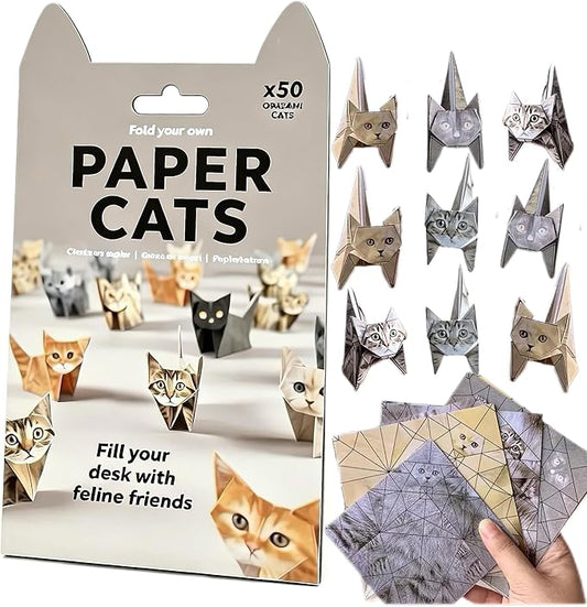 3D DIY Origami Cat Kit for Adults & Teens – 50 Cute Paper Cats to Fold, Relaxing Paper Craft Kit for Cat Lovers, No Glue or Scissors Needed