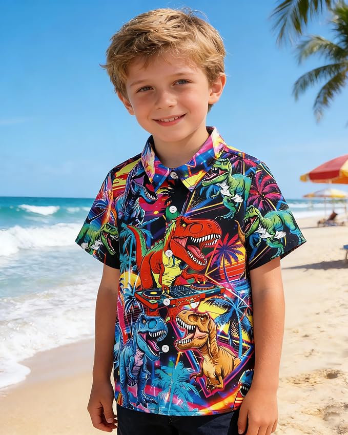 Enlifety 2-10T Kids Hawaiian Shirt Boys Short Sleeve Button Down Shirts Hawaii Summer Casual Blouse