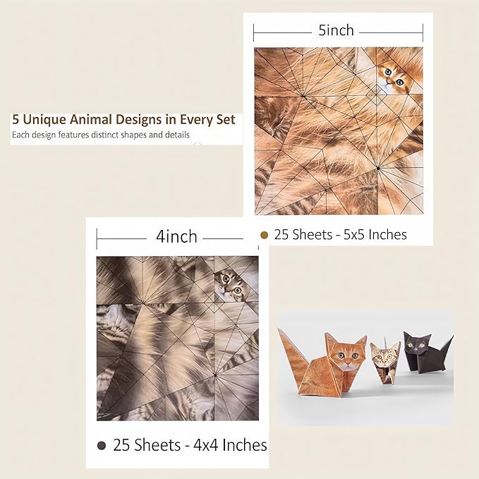 3D DIY Origami Cat Kit for Adults & Teens – 50 Cute Paper Cats to Fold, Relaxing Paper Craft Kit for Cat Lovers, No Glue or Scissors Needed