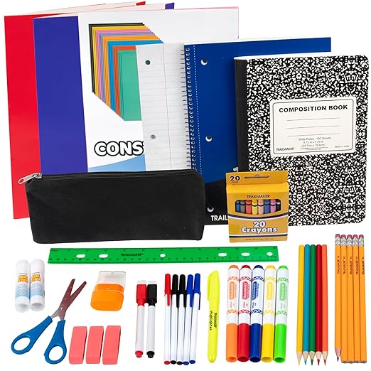 12 Pack Bulk Kindergarten Elementary Classroom Supplies, Students K-6 Grade for Boys, Girls | Primary School Kit Supply Box Includes Notebooks, Folder, Pencils, Crayons, Markers, Glue, Scissor