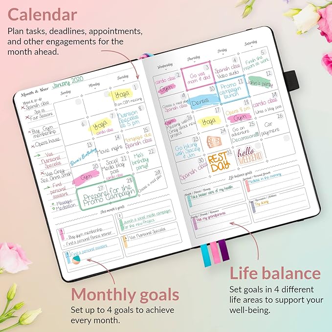 GoGirl Planner and Organizer for Women – A5 Size Weekly Planner, Goals Journal & Agenda to Improve Time Management, Productivity & Live Happier. Undated – Start Anytime, Lasts 1 Year – Black
