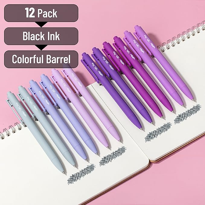 Mr. Pen- Retractable Gel Pens, 12 Pack, Black Ink, Lavender Legacy Barrel, Fine Point 0.5mm, Fast Dry, Smooth Writing, Cute Pens for Drawing, Writing Planner and School Supplies