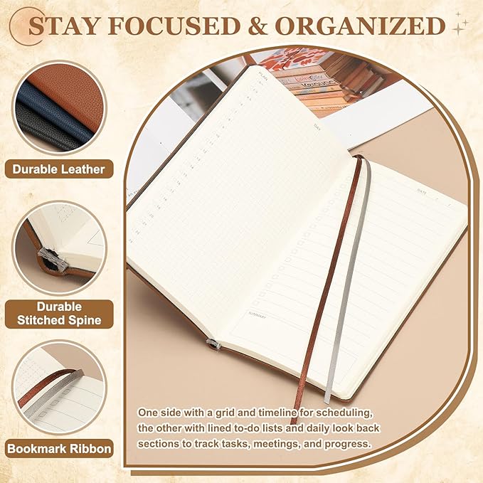 PATIKIL 2 Pcs Leather to Do List Notepads, 160 Pages 6.5 x 3.2" Leather Daily Planners to Do List Notebook for Business Personal Daily Plans Schedule Planner Office Supplies, Blue
