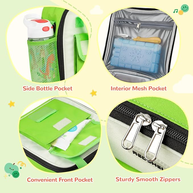 REDSHELL Tactical Lunch Box Kids, Large Insulated Lunch Bag for Boys Girls, Cooler Lunchbag, Square Toddler Lunchbox, School Daycare Lunch Tote Pail with Water Bottle Holder Shoulder Strap, Dark Green