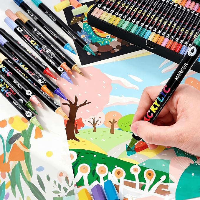 168 Colors Acrylic Paint Markers Pens Set, 84 Pack Dual Brush Tip Acrylic Paint Pens, Coloring Markers for Rocks, Wood, Canvas, Ceramic, Glass Painting Gifts for Teens, Art Painting Supplies Kit