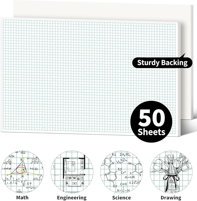 Engineering Graph Paper Pads, 11"x17 "Grid Paper, 4x4 Graph Ruled, 50 Sheets Landscape, Easy-Tear Glue-Bound, 11"x17" Cardboard Backing, for Drafting, Engineering, Architect Designers