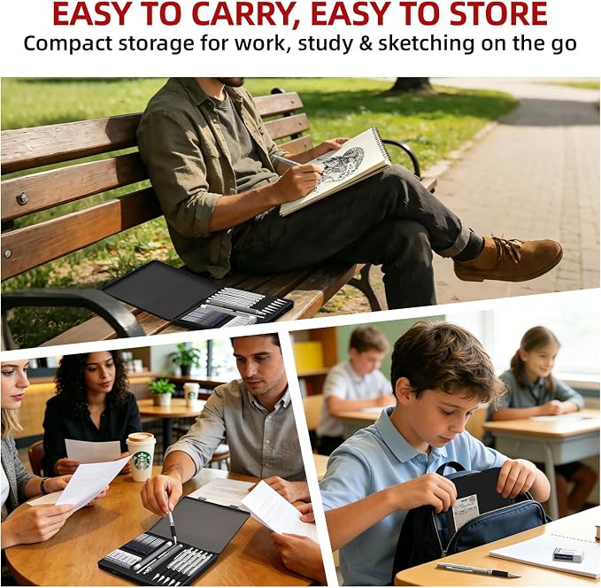 WUO 0.7 mm Mechanical Pencil Set with Eraser Pen Storage Case, 6 PCS | Metal Drafting Pencils, 360 HB Lead Refills, 3x4B Erasers, 12 Eraser Refills for School Artist Writing Drawing Sketching