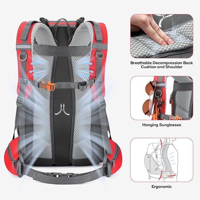 Maelstrom 40L Hiking Backpack, Lightweight Camping Daypack with Rain Cover | Water-Resistant Rip-Stop Nylon, Wet/Dry Separation, Multi-Pockets, Survival Whistle. Ideal For Men, Women, Travel, Trekking