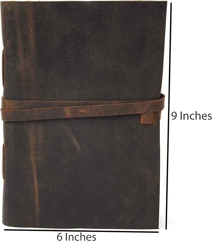 Leather Journal Travel Diary, Handmade Vintage Bound Notebook For Men & Women, Antique Finish, Genuine Buffalo Leather- Quality Unlined Paper Perfect for Notes, Art Sketchbook, 9X6 Inches, Brown