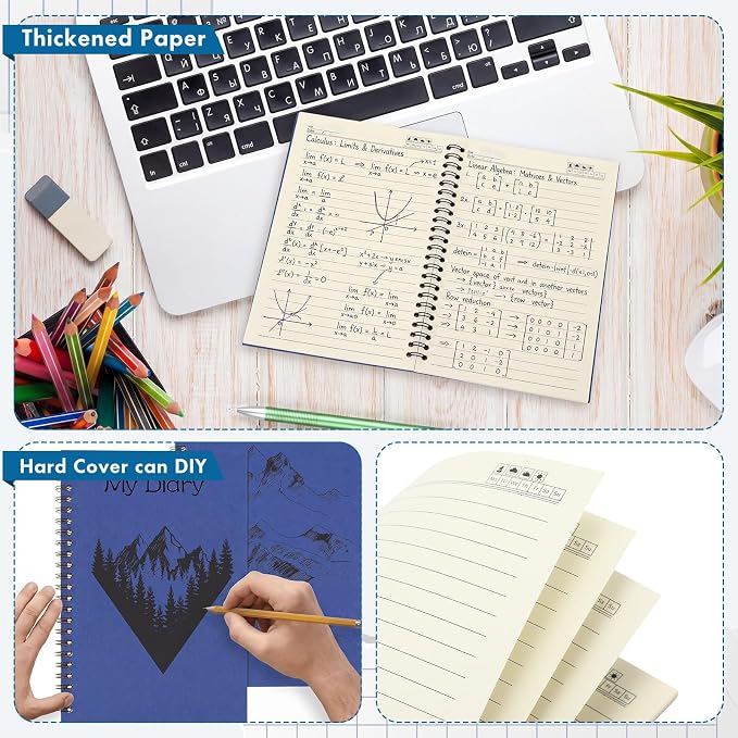 Epakh 6 Pack Spiral Notebook Bulk, Back to School Hardcover Spiral Journal Notebook 5.5 x 8.3 Inch, First Day of School Travel Writing Journal Notepad, 50 Sheets 100 Pages(Lined,Navy Blue)