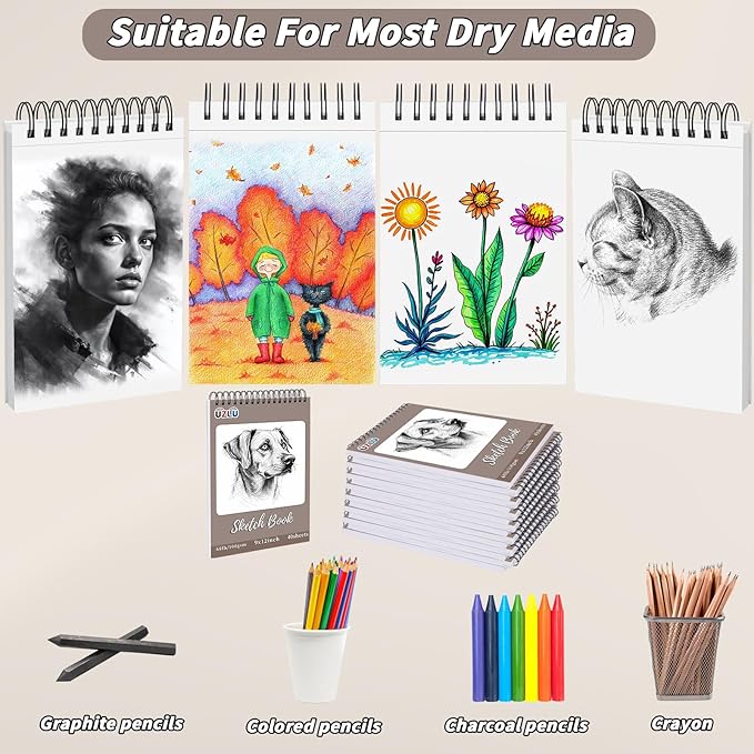18 Pcs Sketch Book Bulk 9 x 12 In 720 Sheets Top Spiral Bound Sketch Pad Drawing Paper 40 Sheets Each Acid Free Mixed Media Sketchbook 68lb/100gsm Art Supplies for Beginner Artist
