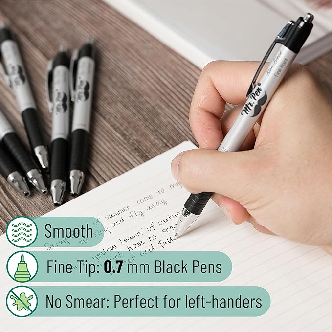 Mr. Pen- Retractable Bible Journaling Pens, 24 Pack, Black Ink, 0.7 mm Fine Tip, Smooth Writing Pen, No Smear, Comfortable Grip, Ideal for Bible Journaling, Note-Taking, Writing & Daily Use