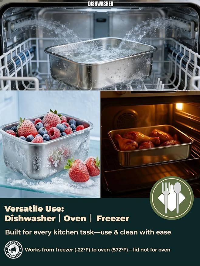 Stainless Steel Food Storage Containers with Leak-Proof Latching Lid, Reusable Bento Lunch Box for Snacks & Meal Prep, Oven/Dishwasher/Freezer Safe, Silver, 44oz