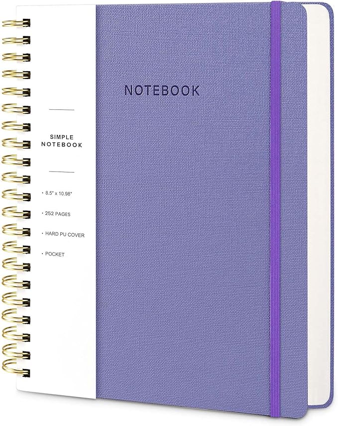 Spiral Notebook - 8.5 x 10.98 Inch Large Hard Cover Notebook with Elastic Band & Pocket, 252 Pages, Lay Flat Wirebound Journal for Work, School, Planning & Note Taking Violet