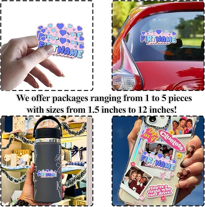 Custom First Name and Last Name Heart Sticker Personalized Text Decal Waterproof Removable Trendy Gift for Women, Men Laptop, Phone Water Bottle Tumbler Notebook Car Helmet