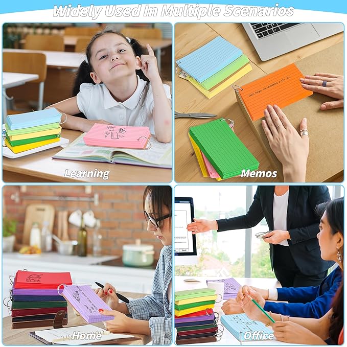 2000 PCS Colored Index Cards 3x5 In Flash Cards with Ring, 20 Colors Punched Lined Flashcards Ruled Index Cards Notecards Study Cards Heavy Note Card for Studying Office To Do List