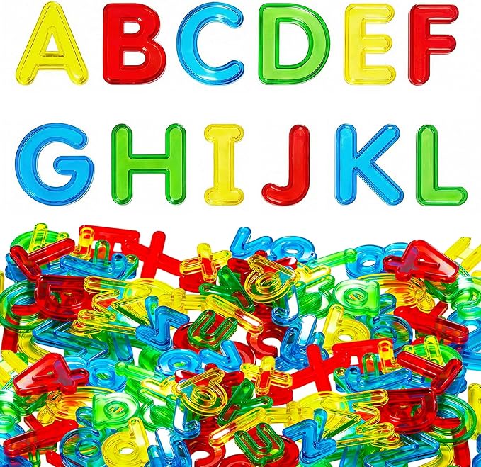 Bbiamsleep 52 Pcs Plastic Capital Letters, Colorful Transparent Uppercase Letters Light Table Manipulatives for Sorting Counting Training Spelling