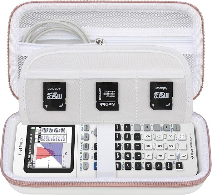Elonbo Carrying Case for Texas Instruments TI-84 Evo/TI-84 Plus CE Evo Graphing Calculator, Extra Mesh Pocket Fits Charging Cable Charger Manual, White