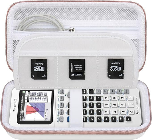 Elonbo Carrying Case for Texas Instruments TI-84 Evo/TI-84 Plus CE Evo Graphing Calculator, Extra Mesh Pocket Fits Charging Cable Charger Manual, White