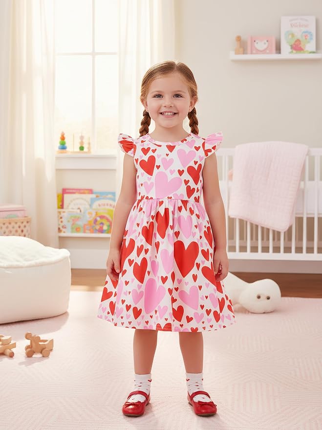 Popshion Girls Dresses Flutter Sleeve Swing Sundress Toddler Summer Clothes Kid Birthday Party Sleeveless Dress 1-8 Years Old