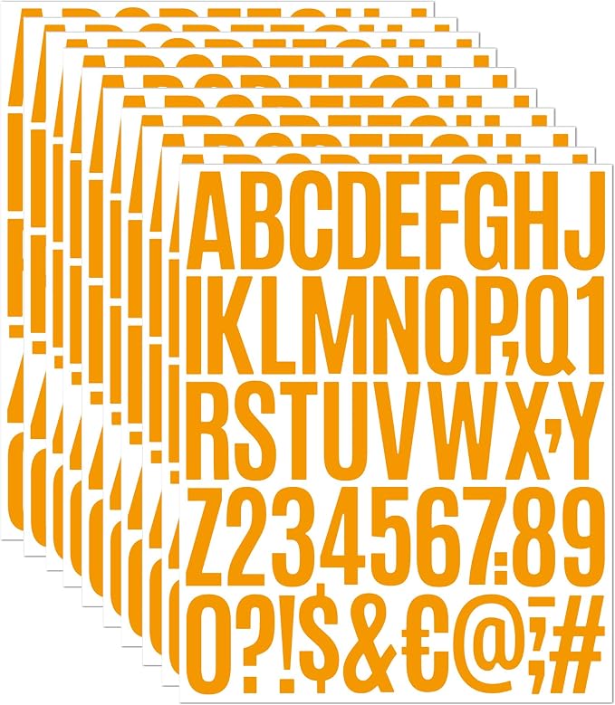 Vinyl Alphabet Stickers 2 Inch, 8 Sheets Large Letter Decals, Waterproof Self Adhesive Letters for Seasonal Decorations, Festival Signs and Handmade Craft Projects (Orange)