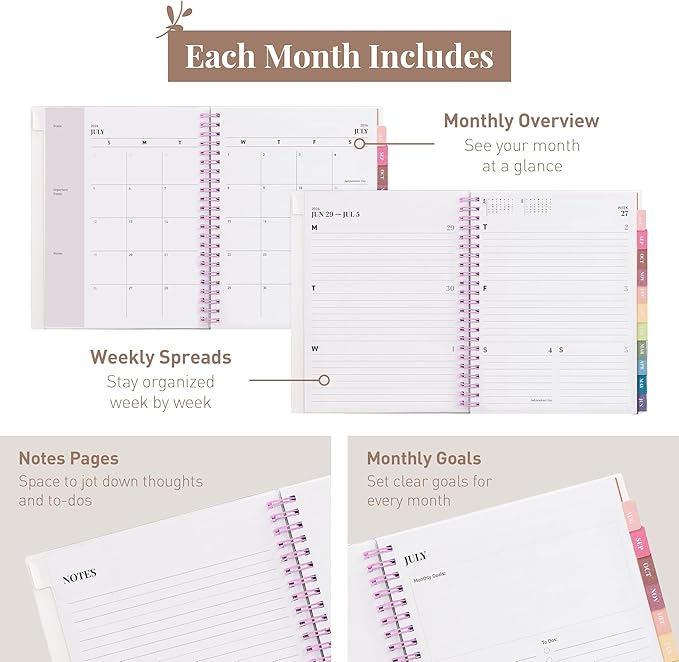 Rileys Academic Planner 2026-2027, Daily, Weekly & Monthly Planner, July 2026 - June 2027, Student Notes Pages, Twin-Wire Binding, Weekly Agenda for School & Work (8 x 6-Inches, Classic, Pink)