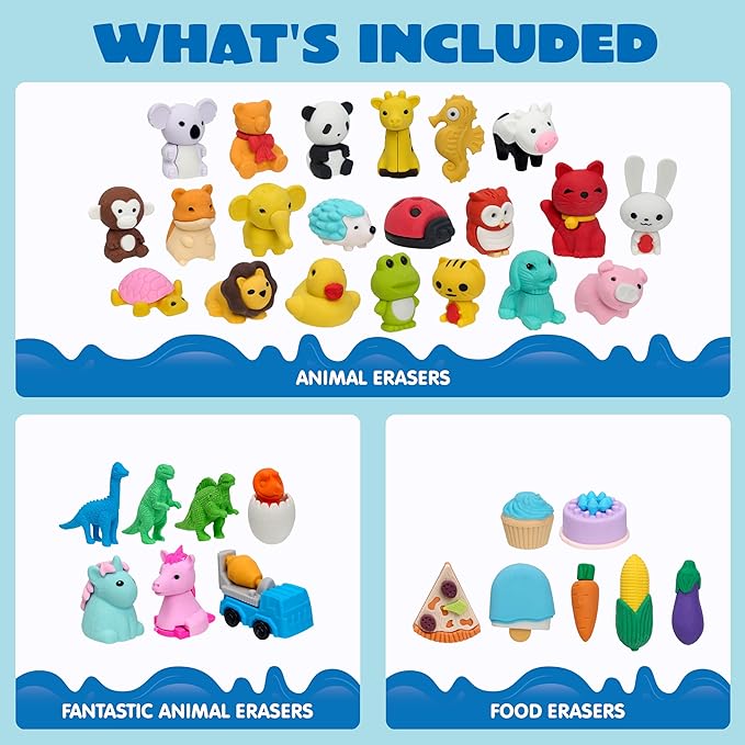 JOYIN 36Pcs Animal Erasers for Kids, Cute Pencils Erasers Bulk, Desk Pets Puzzle for Classroom Rewards Back to School Supplies Party Favors Treasure Box Toys Gifts