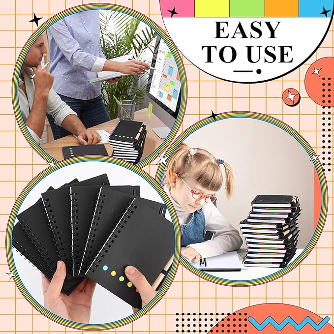 Qilery 150 Pack Lined Spiral Notebook Small Notepad and Pen Set Steno Pads Lined Notepad Black Pocket Notebook for Business Office Supplies