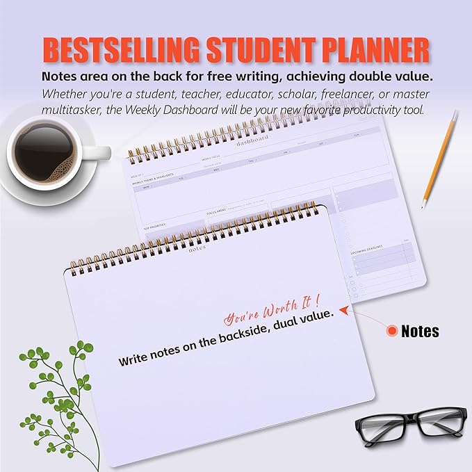 Weekly Academic Planner for Student - 54 Weeks Spiral Dashboard Desk Pad Is The Perfect Organizer for Managing Your School & Personal Life - Study Planner for Year Productivity