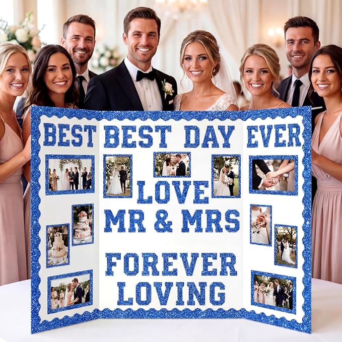 Blue 175 Pcs Graduation Photo Display Board Sticker Glitter Border Trim Alphabet Letter Number for 2026 Grad Party Trifold Poster Photo Display Event Displays Bulletin Board