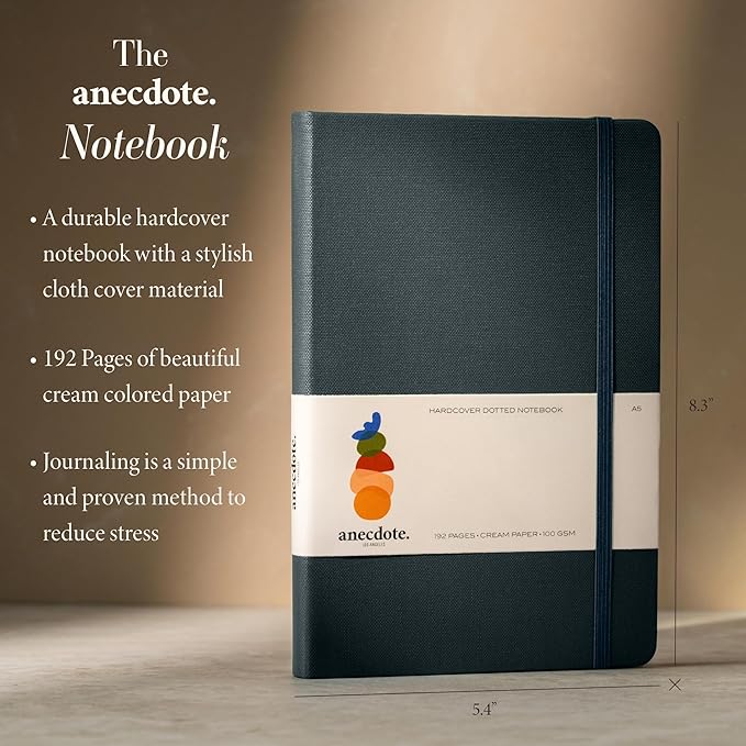 ANECDOTE. Dotted Journal Notebook, 192 Pages, A5 size: 8.3" x 5.4", Thick 100 GSM Paper, Dotted, Hardcover. Journal for Women and Men, Perfect Notebook for School, Work and Travel (Ink Blue)