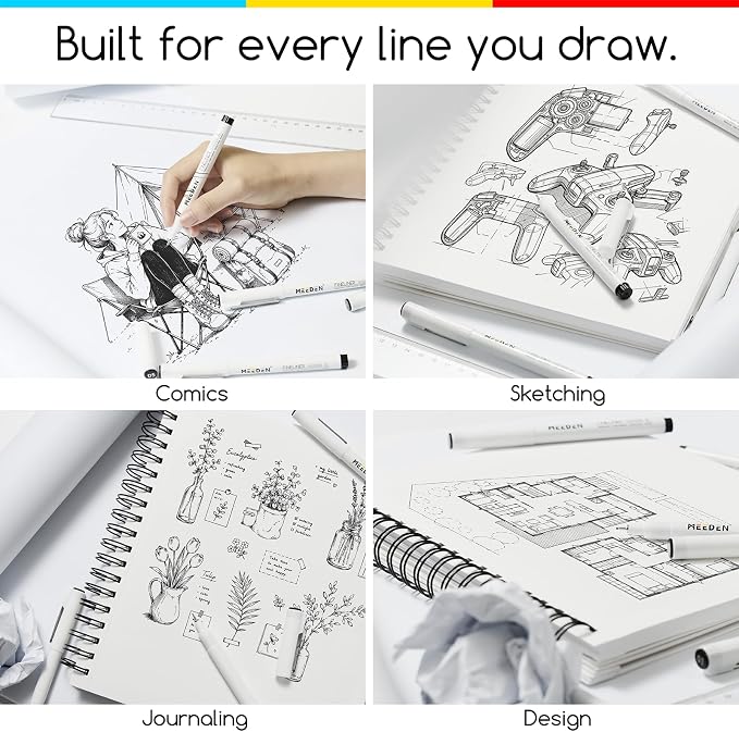MEEDEN Micro Fineliner Drawing Pens: 0.3mm Needle Nib, 6 Pack, Black Ink