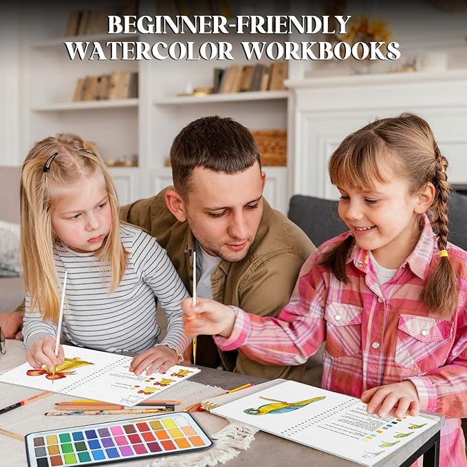 5Pcs Watercolor Workbook, Beginner-Friendly Water Coloring Book for Beginners with 36 Colors Paint Color with Paint Brush, Watercolor paper, Beginner Watercolor Painting Kit - Christmas Gift for Women