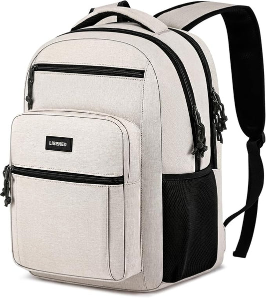 School Backpacks for Teens Boys and Girls, Laptop Teens backpack with USB Charging Port, 15.6 Inch Water Resistant Mochila for Work, College, Beige