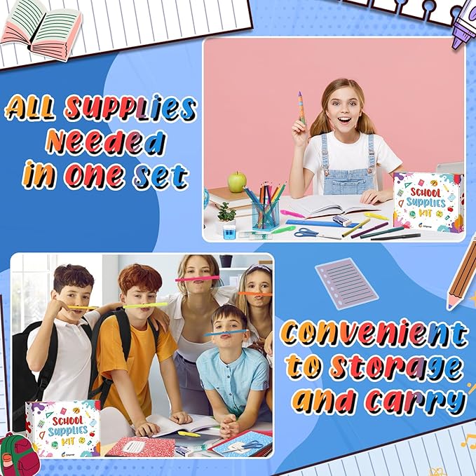 Gilprop 72 Pcs School Supplies Gift Box Set, Back to School Supplies Primary Middle College Bundle Essential Stuff Bulk Pen Notebook Colorful Stationery for Teacher Student Classroom