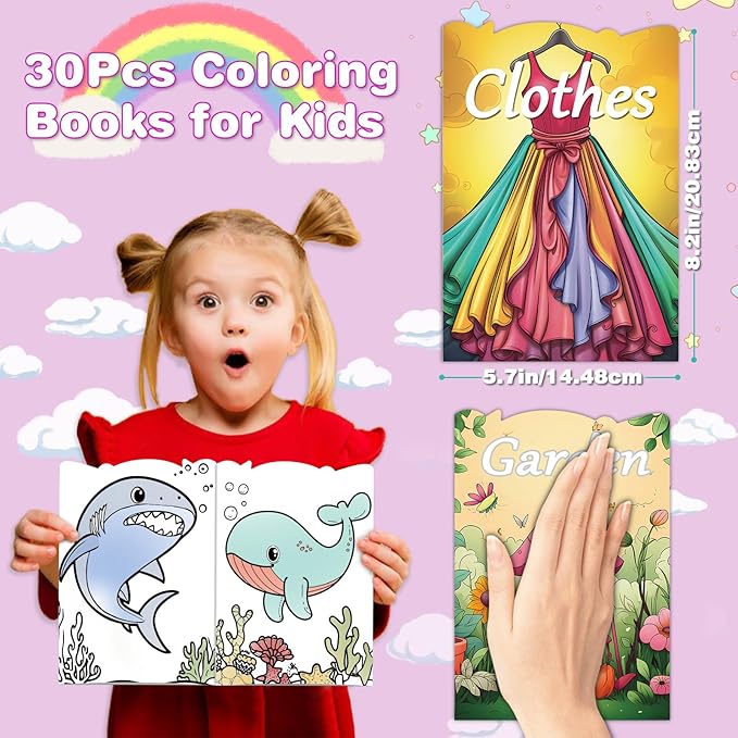 30Pcs Bulk Coloring Books for Kids Ages 3-4 4-8 8-12 Large Print Coloring Books for Kids Birthday Party Favors Gifts School Classroom Activity Supplies Holiday Goodie Bags Stuffers Includes Dinosaur