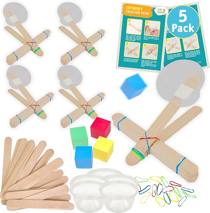 Catapult Kit, 5-Pack – Build 5 Mini Catapults, Complete STEM Project Kit for Classrooms and Groups, Ages 8+