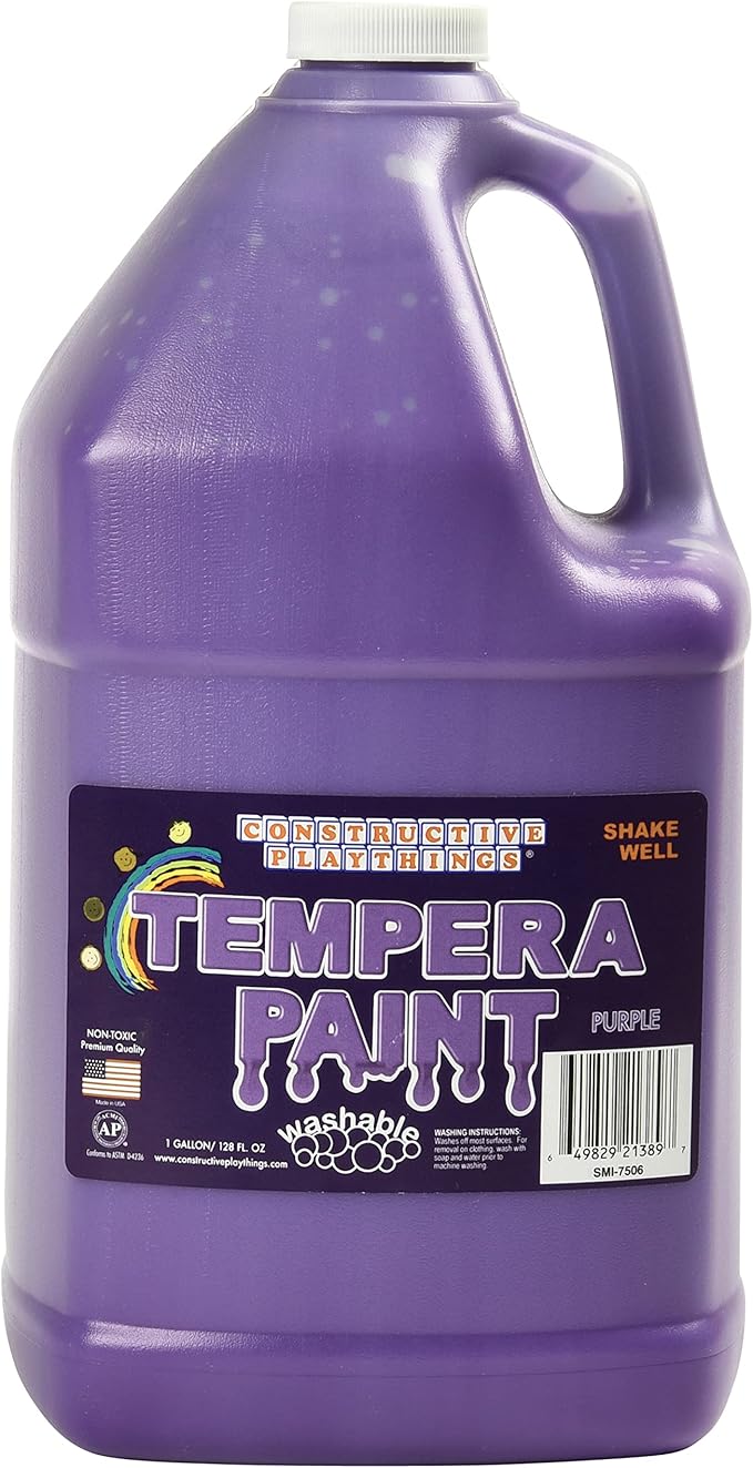 Constructive Playthings Washable Tempera Paint for Kids, Classroom Painting Supplies, Set of 4 Gallons, Multicolor